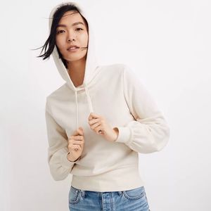 Madewell Bubble-Sleeve Hoodie Crop Sweatshirt in Antique Cream